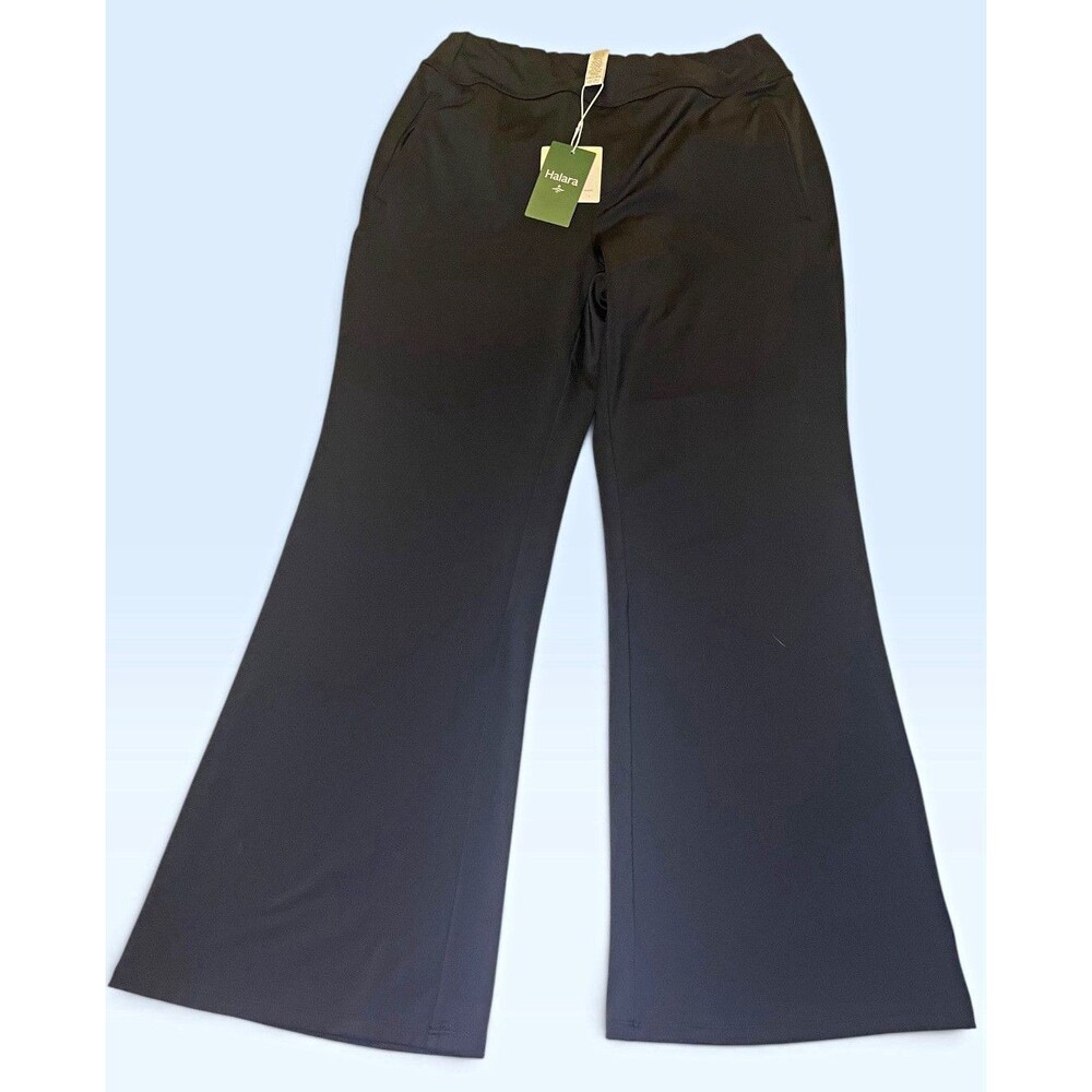 Halara Women's Black Flared Pants Pull On Stretch With Zip Pockets Size L Reg